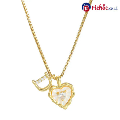 💎💥 Heart Shaped Letters Micro Pave Chain Necklace – Initial Pendant Titanium Steel Adjustable ✨ - D - Hot Products