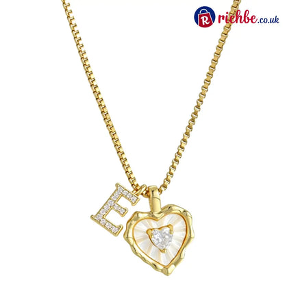 💎💥 Heart Shaped Letters Micro Pave Chain Necklace – Initial Pendant Titanium Steel Adjustable ✨ - E - Hot Products