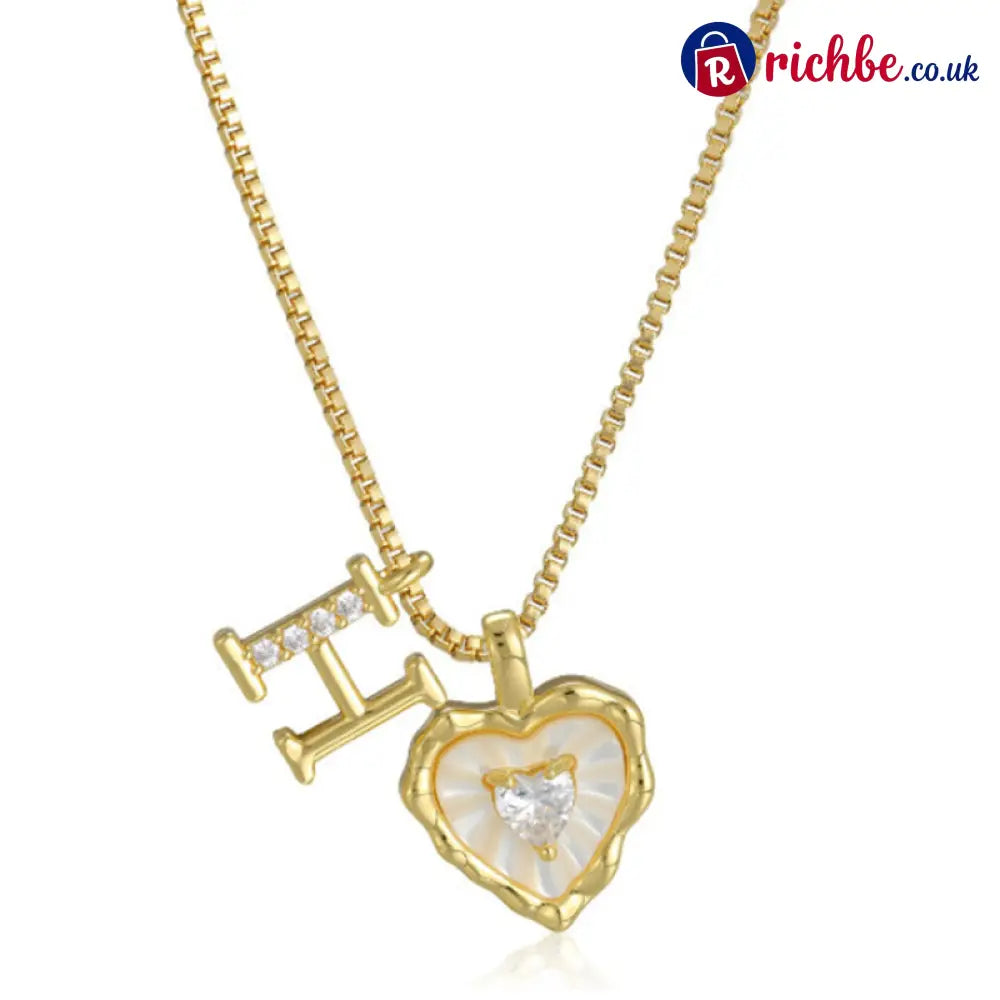 💎💥 Heart Shaped Letters Micro Pave Chain Necklace – Initial Pendant Titanium Steel Adjustable ✨ - H - Hot Products