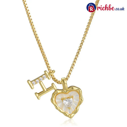 💎💥 Heart Shaped Letters Micro Pave Chain Necklace – Initial Pendant Titanium Steel Adjustable ✨ - H - Hot Products