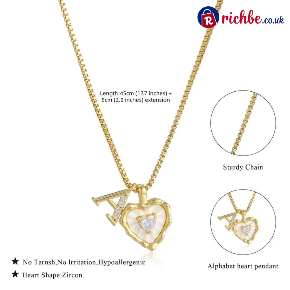 💎💥 Heart Shaped Letters Micro Pave Chain Necklace – Initial Pendant Titanium Steel Adjustable ✨ - Hot Products