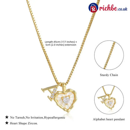 💎💥 Heart Shaped Letters Micro Pave Chain Necklace – Initial Pendant Titanium Steel Adjustable ✨ - Hot Products