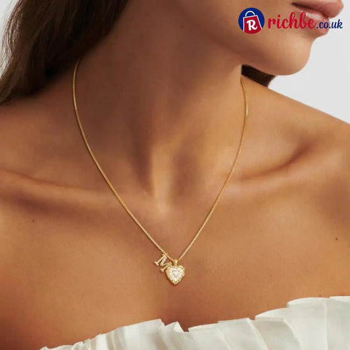 💎💥 Heart Shaped Letters Micro Pave Chain Necklace – Initial Pendant Titanium Steel Adjustable ✨ - Hot Products