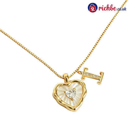💎💥 Heart Shaped Letters Micro Pave Chain Necklace – Initial Pendant Titanium Steel Adjustable ✨ - I - Hot Products