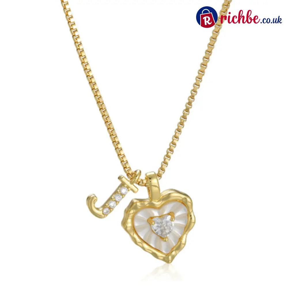 💎💥 Heart Shaped Letters Micro Pave Chain Necklace – Initial Pendant Titanium Steel Adjustable ✨ - J - Hot Products