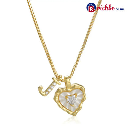 💎💥 Heart Shaped Letters Micro Pave Chain Necklace – Initial Pendant Titanium Steel Adjustable ✨ - J - Hot Products