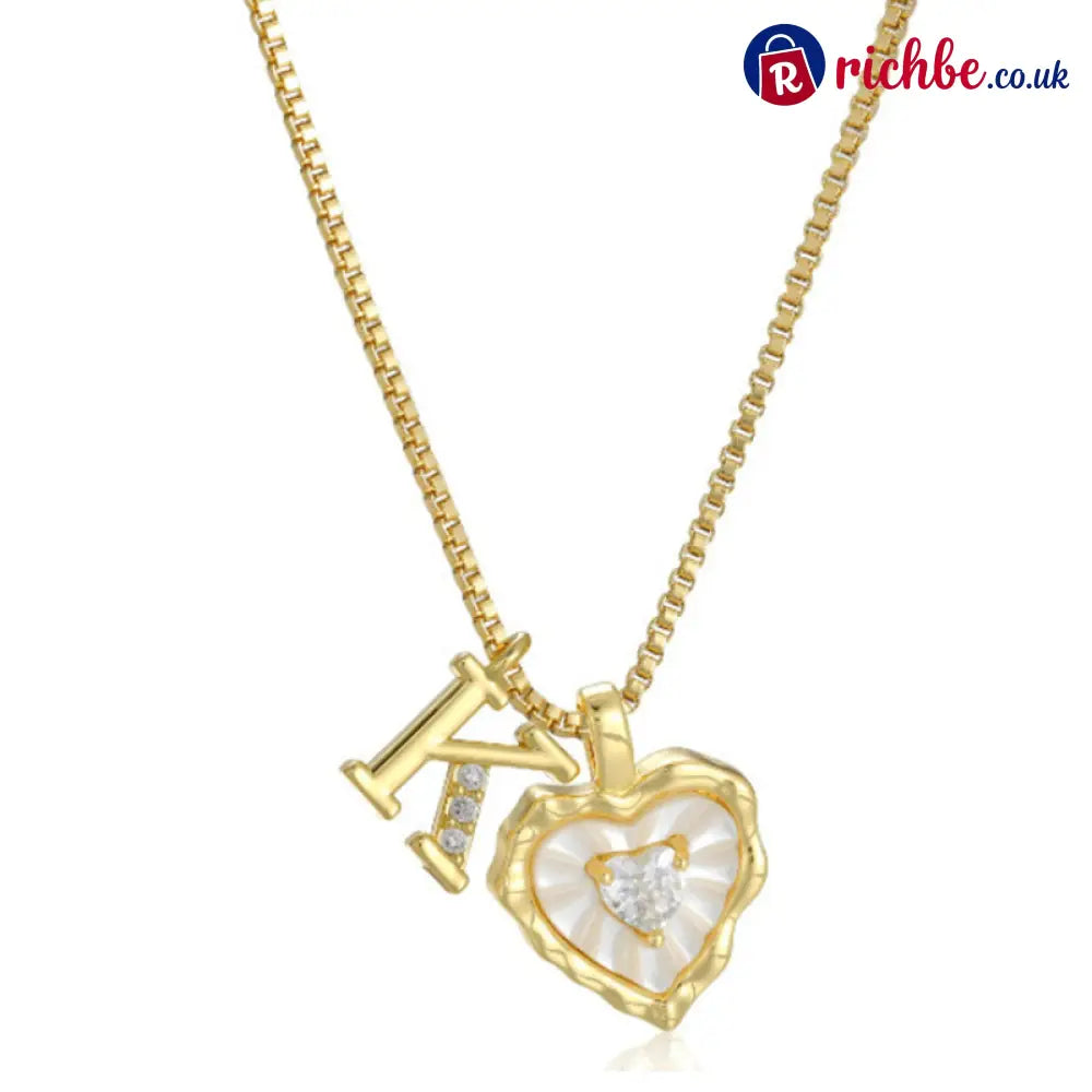 💎💥 Heart Shaped Letters Micro Pave Chain Necklace – Initial Pendant Titanium Steel Adjustable ✨ - K - Hot Products