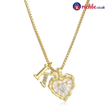 💎💥 Heart Shaped Letters Micro Pave Chain Necklace – Initial Pendant Titanium Steel Adjustable ✨ - K - Hot Products