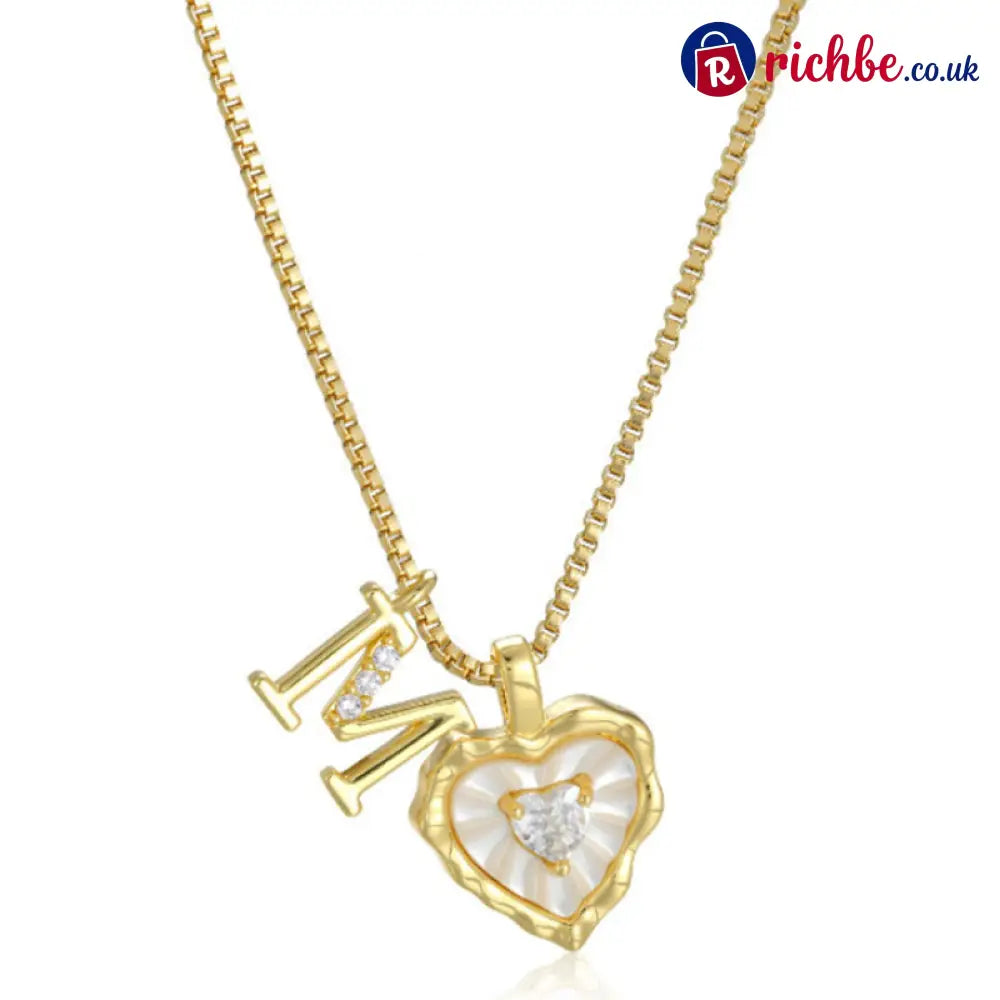 💎💥 Heart Shaped Letters Micro Pave Chain Necklace – Initial Pendant Titanium Steel Adjustable ✨ - M - Hot Products
