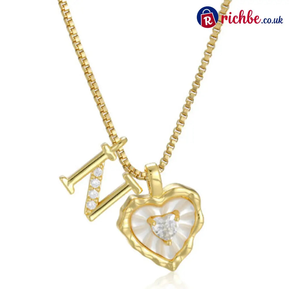 💎💥 Heart Shaped Letters Micro Pave Chain Necklace – Initial Pendant Titanium Steel Adjustable ✨ - N - Hot Products