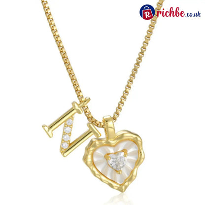 💎💥 Heart Shaped Letters Micro Pave Chain Necklace – Initial Pendant Titanium Steel Adjustable ✨ - N - Hot Products