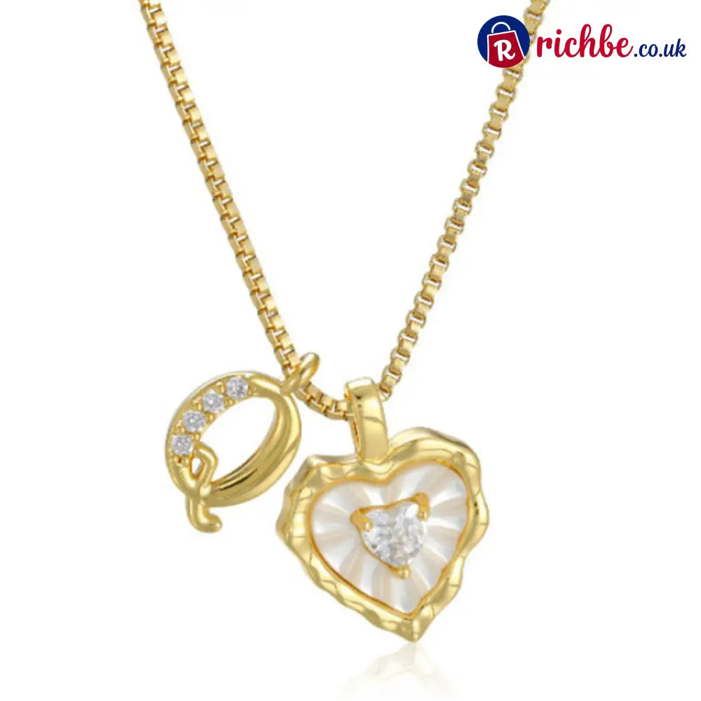 💎💥 Heart Shaped Letters Micro Pave Chain Necklace – Initial Pendant Titanium Steel Adjustable ✨ - Q - Hot Products