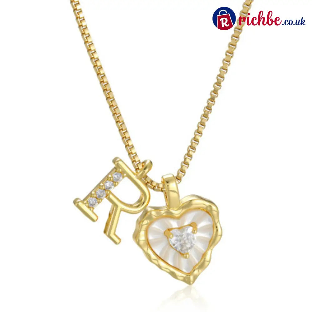 💎💥 Heart Shaped Letters Micro Pave Chain Necklace – Initial Pendant Titanium Steel Adjustable ✨ - R - Hot Products