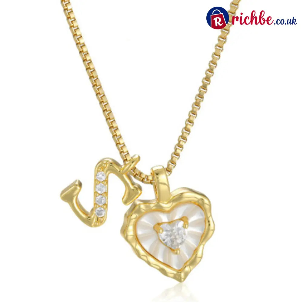 💎💥 Heart Shaped Letters Micro Pave Chain Necklace – Initial Pendant Titanium Steel Adjustable ✨ - S - Hot Products