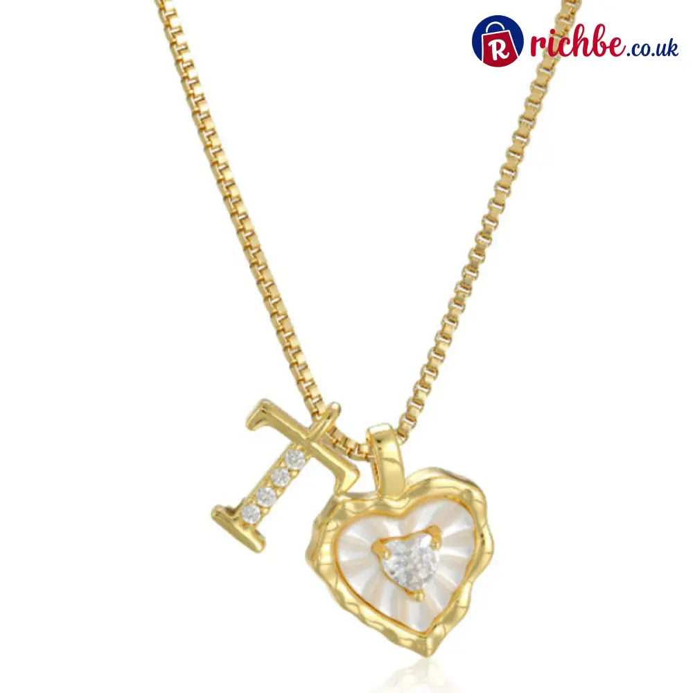 💎💥 Heart Shaped Letters Micro Pave Chain Necklace – Initial Pendant Titanium Steel Adjustable ✨ - T - Hot Products
