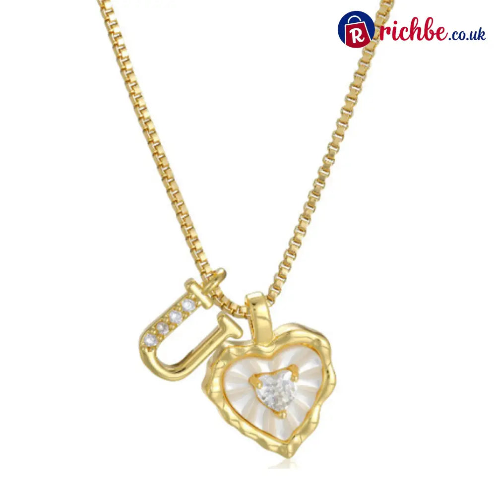 💎💥 Heart Shaped Letters Micro Pave Chain Necklace – Initial Pendant Titanium Steel Adjustable ✨ - U - Hot Products