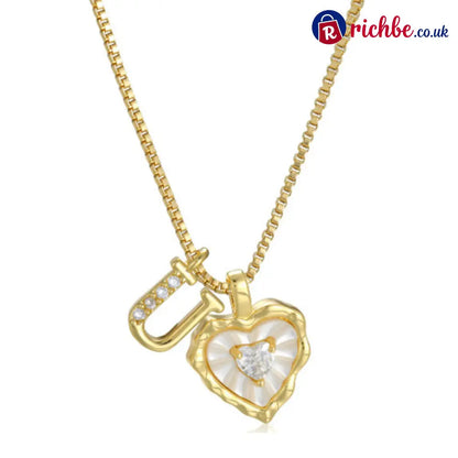 💎💥 Heart Shaped Letters Micro Pave Chain Necklace – Initial Pendant Titanium Steel Adjustable ✨ - U - Hot Products