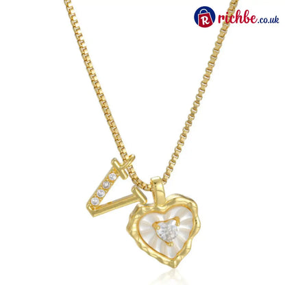 💎💥 Heart Shaped Letters Micro Pave Chain Necklace – Initial Pendant Titanium Steel Adjustable ✨ - V - Hot Products