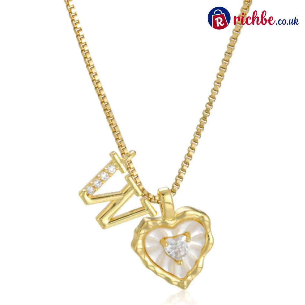 💎💥 Heart Shaped Letters Micro Pave Chain Necklace – Initial Pendant Titanium Steel Adjustable ✨ - W - Hot Products