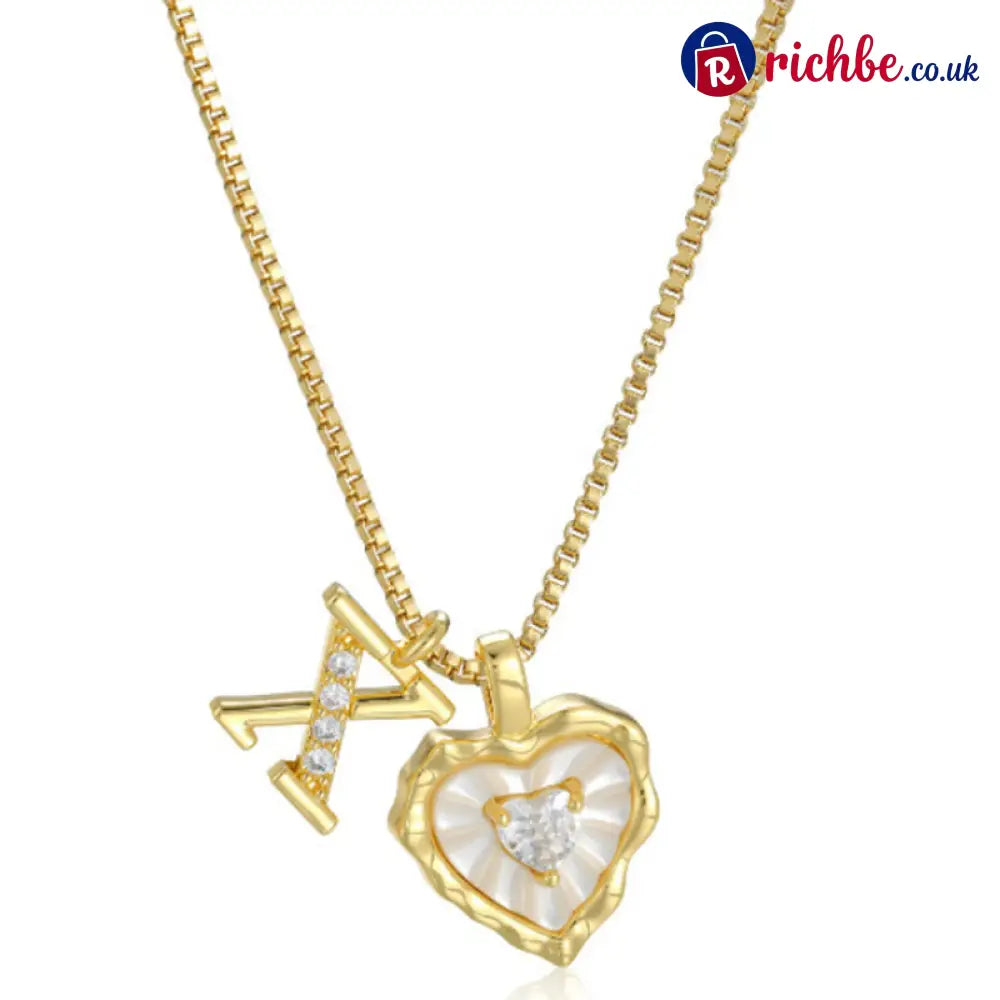 💎💥 Heart Shaped Letters Micro Pave Chain Necklace – Initial Pendant Titanium Steel Adjustable ✨ - X - Hot Products