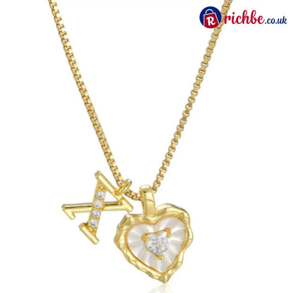 💎💥 Heart Shaped Letters Micro Pave Chain Necklace – Initial Pendant Titanium Steel Adjustable ✨ - X - Hot Products