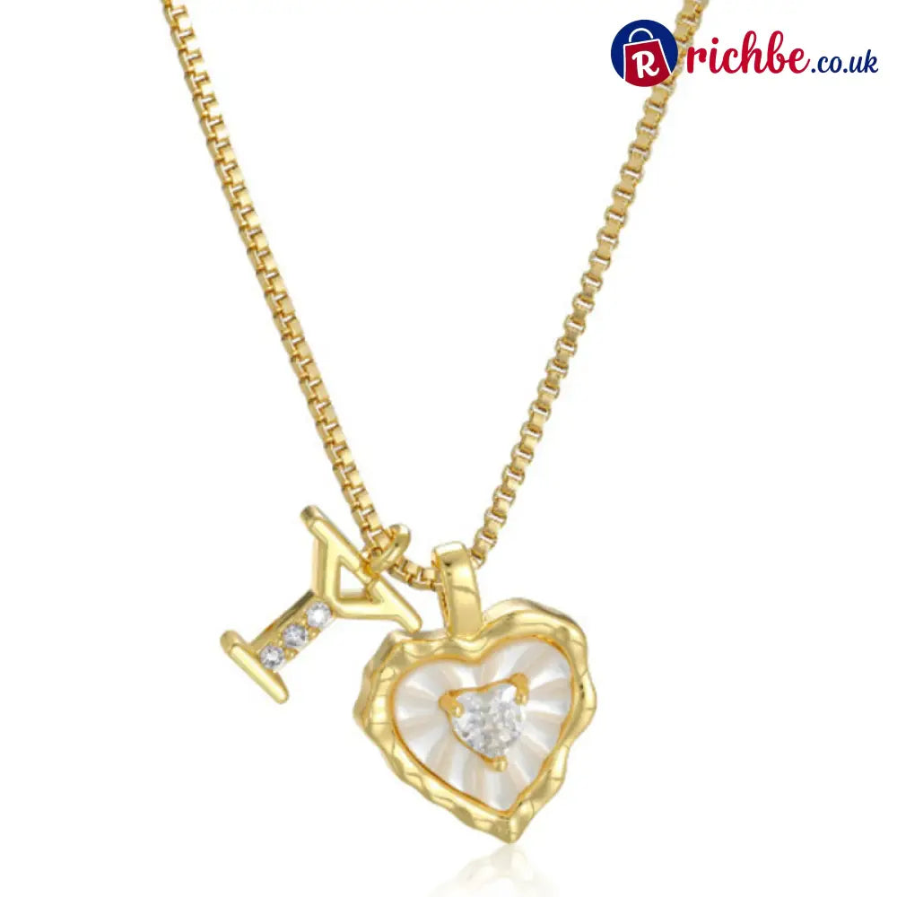 💎💥 Heart Shaped Letters Micro Pave Chain Necklace – Initial Pendant Titanium Steel Adjustable ✨ - Y - Hot Products