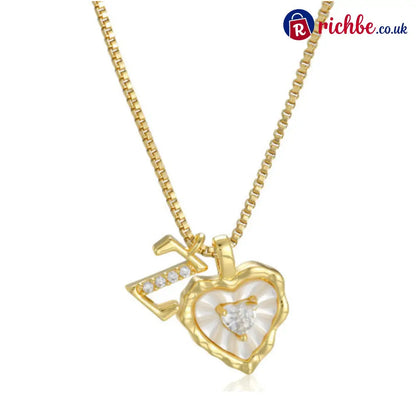 💎💥 Heart Shaped Letters Micro Pave Chain Necklace – Initial Pendant Titanium Steel Adjustable ✨ - Z - Hot Products