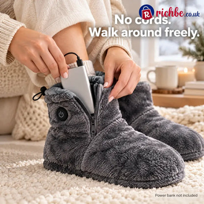 Heated Plush Slipper Boots - With Powerbank