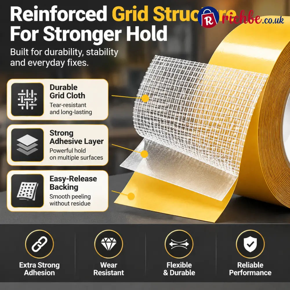 🔥 Heavy-Duty Double-Sided Grid Tape – Strong Hold Easy Tear & Clean Removal