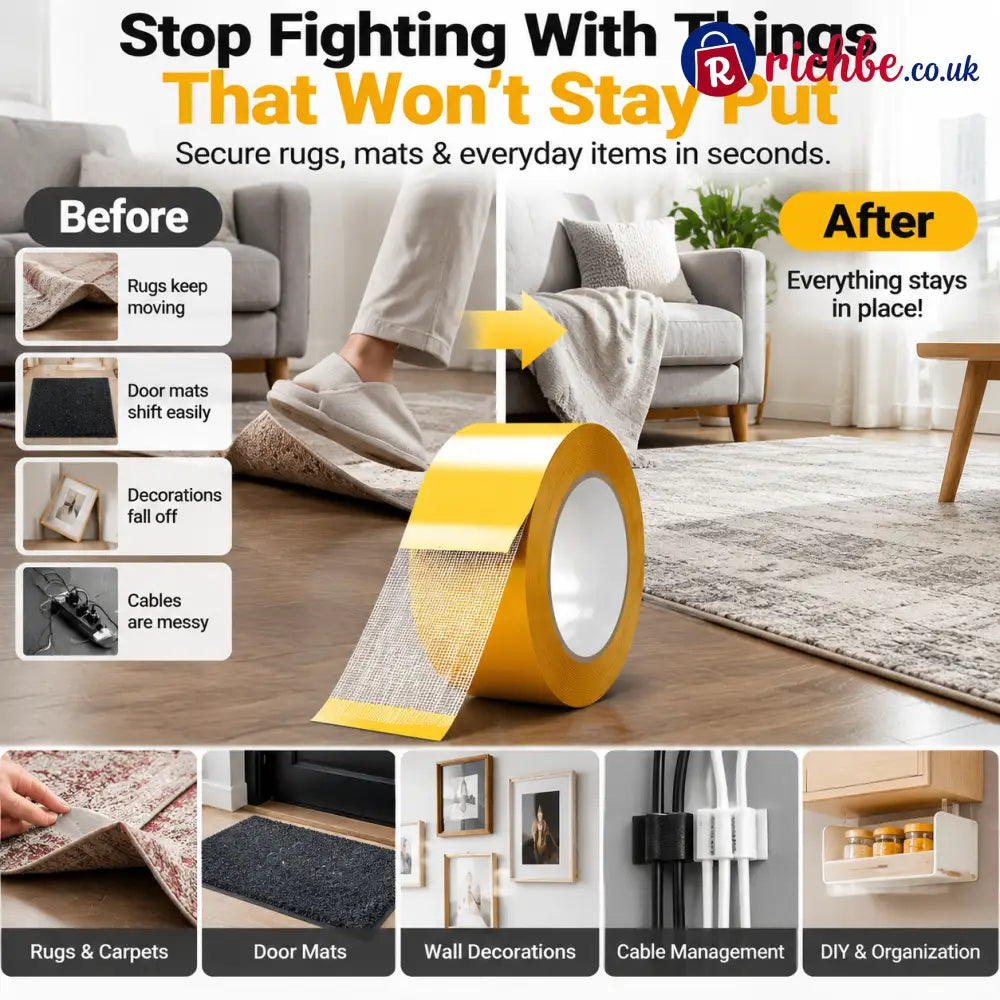 🔥 Heavy-Duty Double-Sided Grid Tape – Strong Hold Easy Tear & Clean Removal