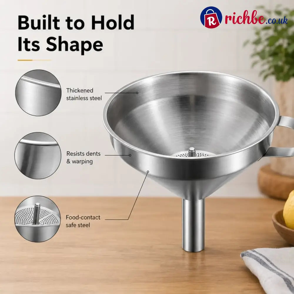 🍳Heavy-Duty Stainless Steel Kitchen Funnel (Strainer Included)