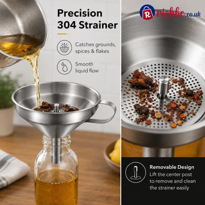 🍳Heavy-Duty Stainless Steel Kitchen Funnel (Strainer Included)