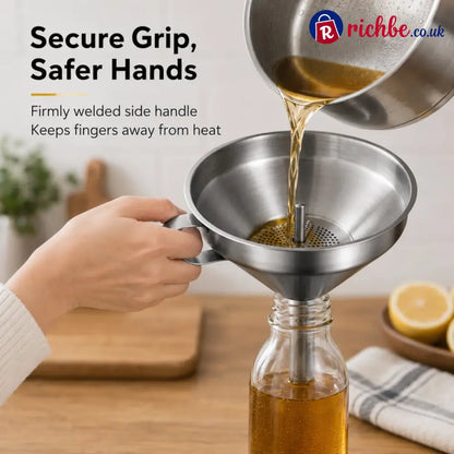 🍳Heavy-Duty Stainless Steel Kitchen Funnel (Strainer Included)