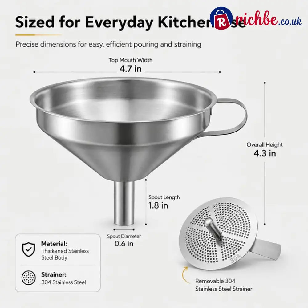 🍳Heavy-Duty Stainless Steel Kitchen Funnel (Strainer Included)