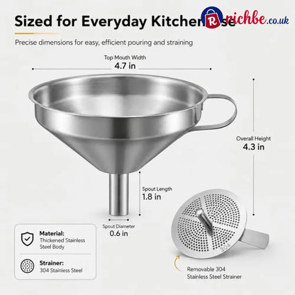 🍳Heavy-Duty Stainless Steel Kitchen Funnel (Strainer Included)