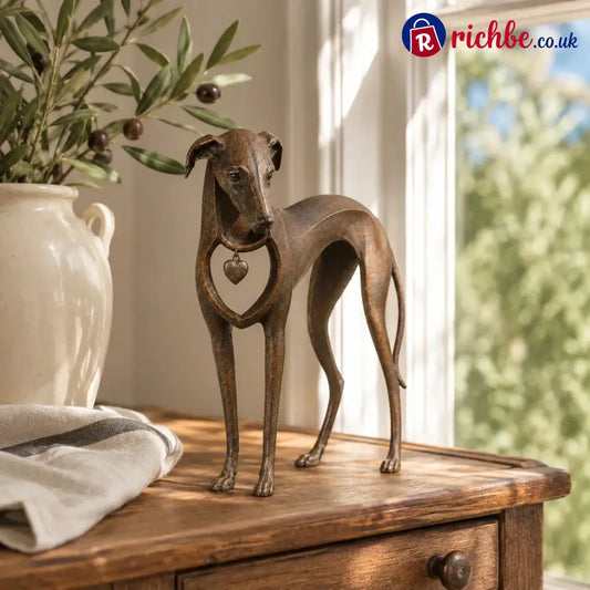 Heritage Heart Sighthound Sculpture – Vintage Iron Dog Accent for Timeless Interiors