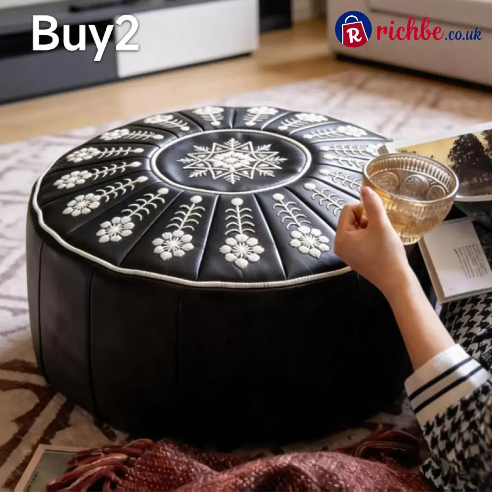 High-end luxury-quality leather Versatile Round Storage Seat - 2 Black - Hot Sale