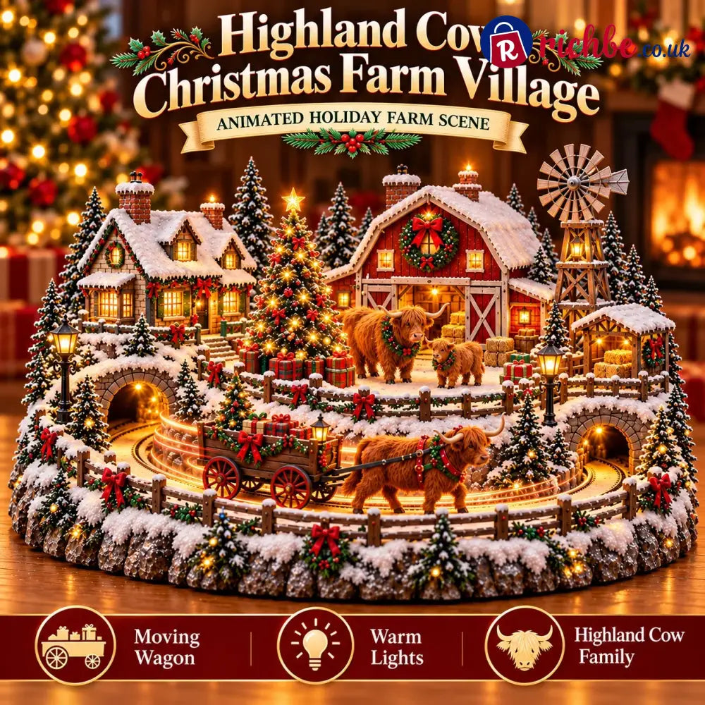 🐮 Highland Cow Christmas Farm Village – Animated Holiday Scene