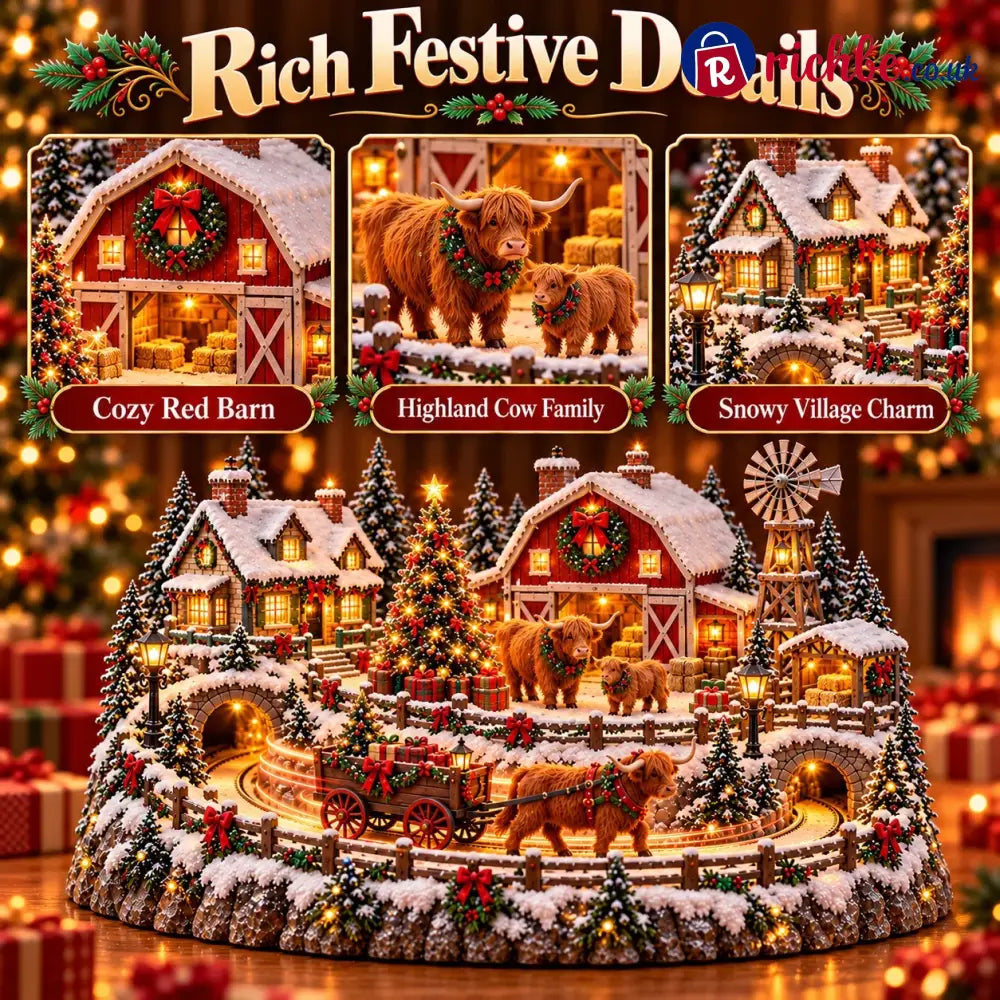 🐮 Highland Cow Christmas Farm Village – Animated Holiday Scene