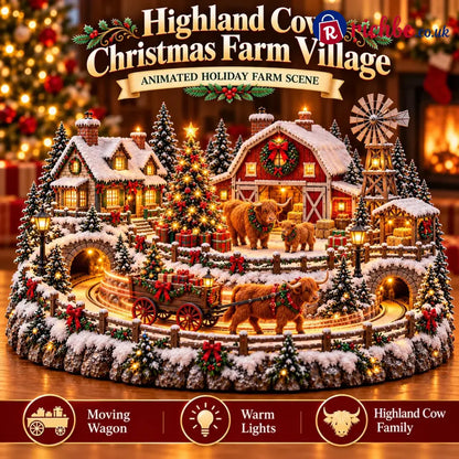🐮 Highland Cow Christmas Farm Village – Animated Holiday Scene