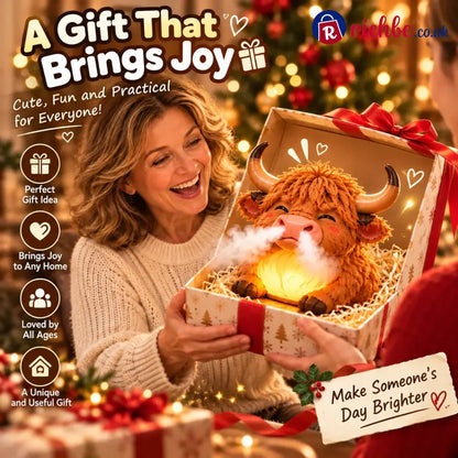 🐮 Highland Cow Huff – Tap-to-Puff Humidifier & Colorful Night Light ✨🎁