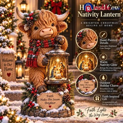 🐮✨ Highland Cow Nativity Lantern™ – Solar Lighted Christmas Porch & Garden Decor ✝️🎄