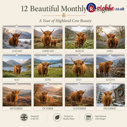 🐮 Highland Cow Seasons 2027 Wall Calendar – A Year of Scottish Countryside Beauty 12 Stunning Highland Cow Moments &