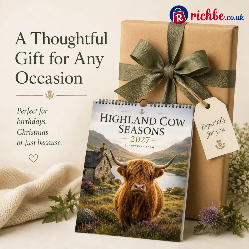 🐮 Highland Cow Seasons 2027 Wall Calendar – A Year of Scottish Countryside Beauty 12 Stunning Highland Cow Moments &