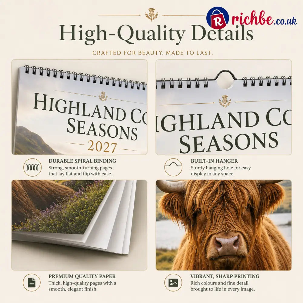 🐮 Highland Cow Seasons 2027 Wall Calendar – A Year of Scottish Countryside Beauty 12 Stunning Highland Cow Moments &