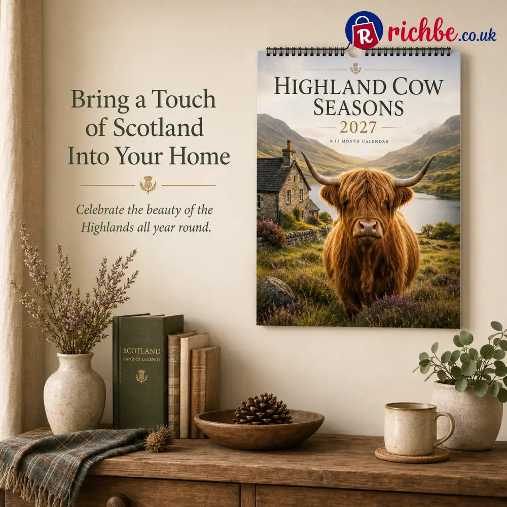 🐮 Highland Cow Seasons 2027 Wall Calendar – A Year of Scottish Countryside Beauty 12 Stunning Highland Cow Moments &