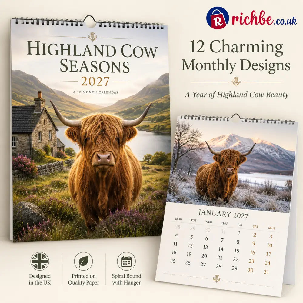 🐮 Highland Cow Seasons 2027 Wall Calendar – A Year of Scottish Countryside Beauty 12 Stunning Highland Cow Moments &
