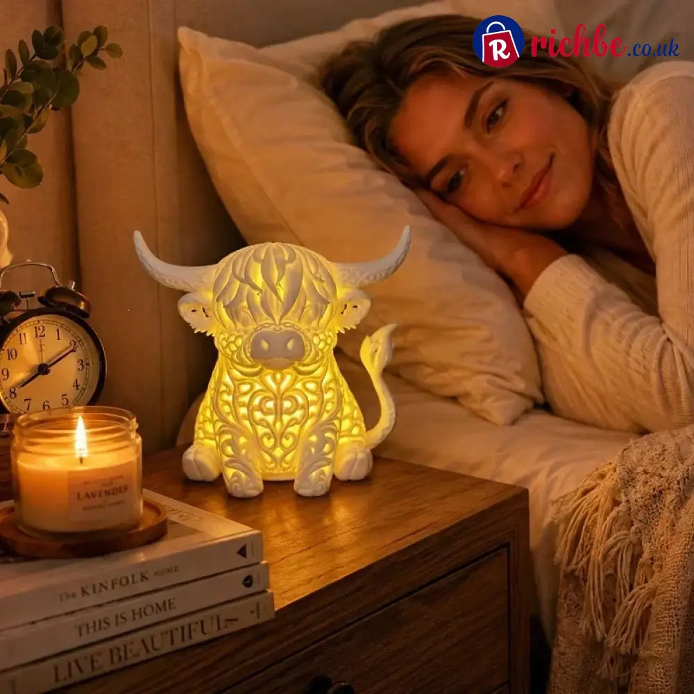 🐮 Highland Cow Tea Light Holder – Adorable Rustic Farmhouse Decor