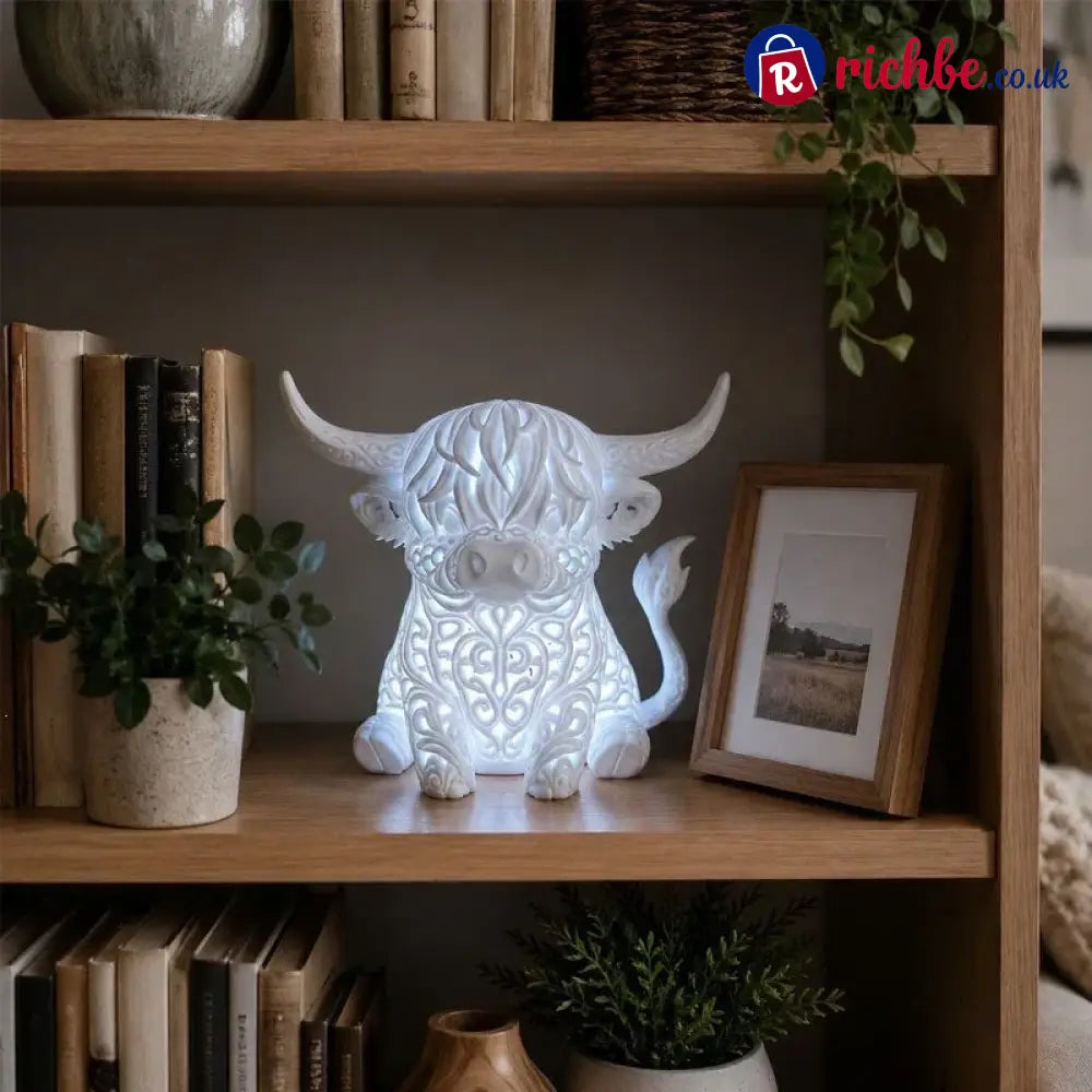 🐮 Highland Cow Tea Light Holder – Adorable Rustic Farmhouse Decor