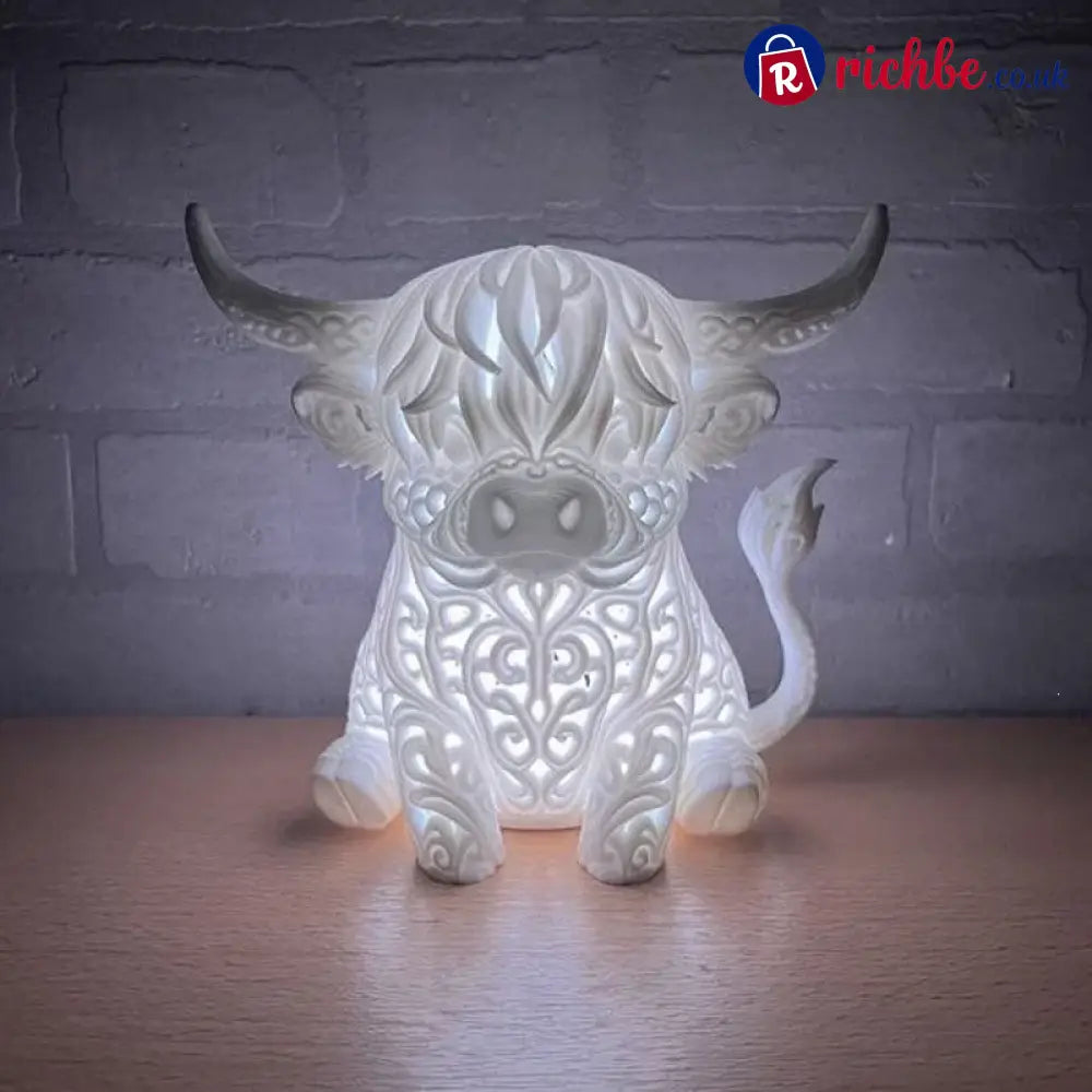 🐮 Highland Cow Tea Light Holder – Adorable Rustic Farmhouse Decor - Cool White